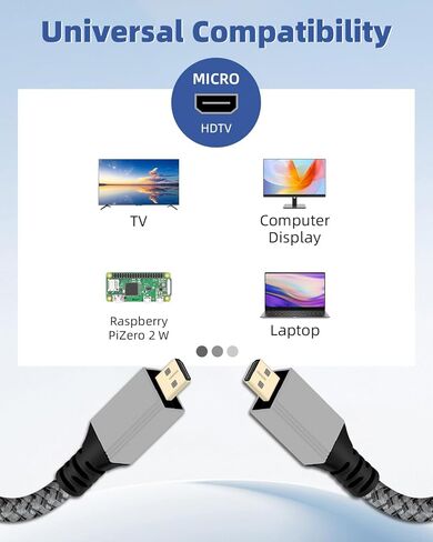 YANBORONSN Micro HDTV ذكر إلى Micro HDTV ذكر 4K@60 هرتز 2.0 كابل مجدول، 18 جيجابت في الثانية من النوع D إلى النوع D كابل للشاشة وجهاز العرض ووسائط البث (0.3M/0.98FT) in Saudi Arabia