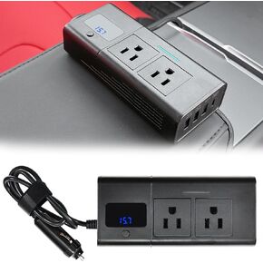HANSSHOW 200W Power Inverter for Model Y/Y Juniper & Model 3/3 Highland DC 12V to 110V with 4 USB Ports Car Outlet Adapter AC Cigarette Lighter Plug with LED Display in Kuwait
