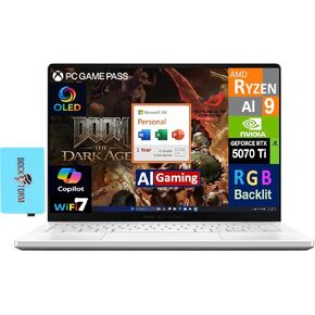 كمبيوتر محمول للألعاب ASUS ROG Zephyrus AI بشاشة 14.0 بوصة 120 هرتز OLED 2.8K (AMD Ryzen AI 9 HX 370، GeForce RTX 5070 Ti 12GB، 32GB LPDDR5X، Win 11 Pro) مع MS 365 Personal، موسع منفذ USB DKZ in Kuwait