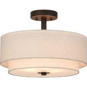 XiNBEi Lighting 3 ضوء شبه متدفق، مصباح على مقربة من السقف مع غطاء قماشي من النحاس الذهبي القديم 16 بوصة ضوء طبل شبه متدفق لغرفة النوم وغرفة المعيشة XB-SF1289-GB in Kuwait