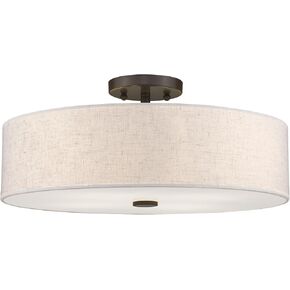 Livex Lighting 52136-92 مجموعة Meridian 4-Light انتقالية للسقف مع غطاء مقوى من القماش بلون الشوفان، برونزي إنجليزي in Kuwait