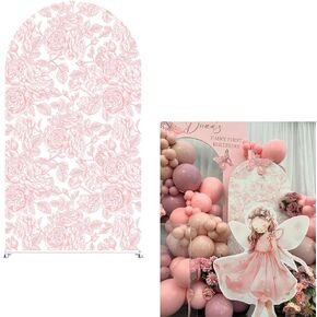 غطاء خلفي على شكل قوس من الزهور الوردية لحفلات أعياد الميلاد على الوجهين وحامل من قماش اللدنة يغطي الفتيات وحفلات استقبال المولود الجديد (غطاء 4 × 7.2 قدم، G4029) in Kuwait