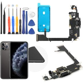 موصل قاعدة توصيل لهاتف iPhone 11 Pro، بديل كابل مرن لمنفذ الشحن لهاتف iPhone 11 Pro، موصل لوحة قاعدة شاحن USB مع أدوات (أسود) in Kuwait