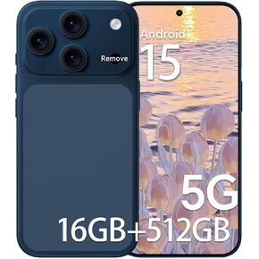 Unlocked Phones WK17, Android 15 Cell Phones, 5000mAh Battery, 16GB+512GB Smartphone 6.9" HD Screen/104MP+32MP Camera/Snapdragon 888 Processor, 5G network, Face ID/WiFi/Bluetooth/GPS (Blue) in Kuwait