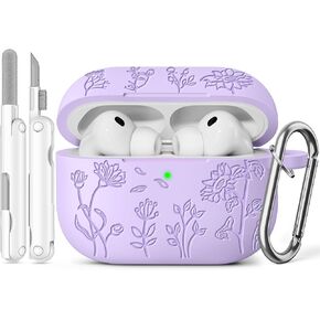 حافظة من السيليكون لحافظة AirPods Pro 3 (2025) مع مجموعة أدوات تنظيف، غطاء حماية من السيليكون الناعم المنقوش على شكل زهرة لطيفة لهاتف Apple AirPods Pro الجيل الثالث للنساء والرجال مع سلسلة مفاتيح، وردي in Kuwait