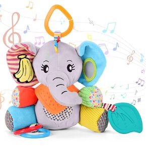 Baby Toys 0-12 Months Elephant with Detachable Touch-Sensitive Sound Box, 30 Sounds, Removable Bib, Teether, Rattle, BB Squeaker, Mirror for Strollers, Car Seats, Carriers in Saudi Arabia