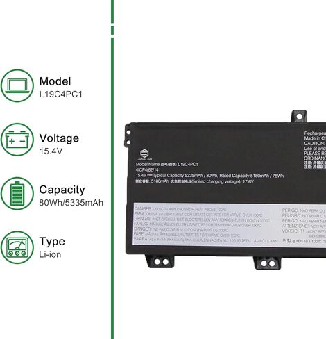 استبدال بطارية الكمبيوتر المحمول L19C4PC1 لجهاز Lenovo Legion 5P-15IMH05 5-15IMH05H 5-15ARH05 5-15ARH05H Series 5B10W86194 L19M4PC1 5B10W86192 L19C4PC0 5B10W86196 L19M4PC0 5B10W86195 15.4 فولت 80 وات في الساعة in Kuwait