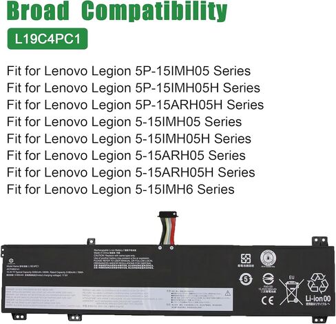 استبدال بطارية الكمبيوتر المحمول L19C4PC1 لجهاز Lenovo Legion 5P-15IMH05 5-15IMH05H 5-15ARH05 5-15ARH05H Series 5B10W86194 L19M4PC1 5B10W86192 L19C4PC0 5B10W86196 L19M4PC0 5B10W86195 15.4 فولت 80 وات في الساعة in Kuwait