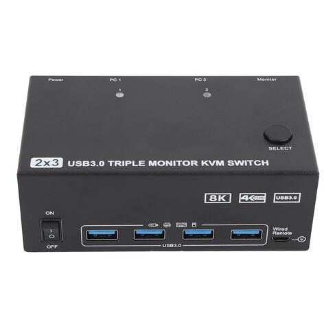 8K عند 60 هرتز HD KVM Switcher 2 كمبيوتر 3 شاشة مراقبة 4 منافذ USB 3.0، تحكم في 3 شاشات مع 4 أجهزة USB مع مجموعة واحدة من لوحة المفاتيح والماوس، نقل سريع للبيانات (قابس أمريكي) in Kuwait