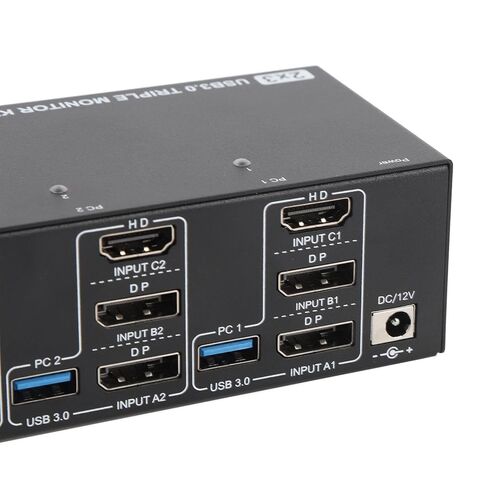 8K عند 60 هرتز HD KVM Switcher 2 كمبيوتر 3 شاشة مراقبة 4 منافذ USB 3.0، تحكم في 3 شاشات مع 4 أجهزة USB مع مجموعة واحدة من لوحة المفاتيح والماوس، نقل سريع للبيانات (قابس أمريكي) in Kuwait