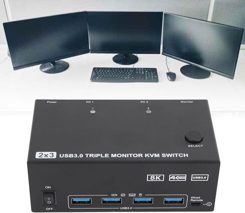 8K at 60Hz HD KVM Switcher, 3 Screen Control, 4 USB Ports, 1 Touch Switching, Plug and Reproduction (US Plug.) in Saudi Arabia
