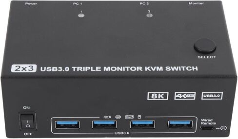 8K at 60Hz HD KVM Switcher, 3 Screen Control, 4 USB Ports, 1 Touch Switching, Plug and Reproduction (US Plug.) in Saudi Arabia