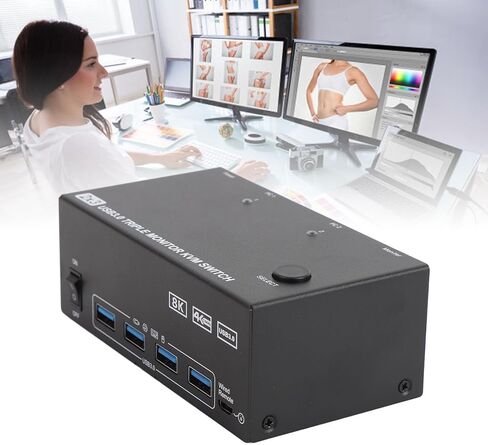 8K at 60Hz HD KVM Switcher, 3 Screen Control, 4 USB Ports, 1 Touch Switching, Plug and Reproduction (US Plug.) in Saudi Arabia