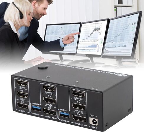 8K at 60Hz HD KVM Switcher, 3 Screen Control, 4 USB Ports, 1 Touch Switching, Plug and Reproduction (US Plug.) in Saudi Arabia