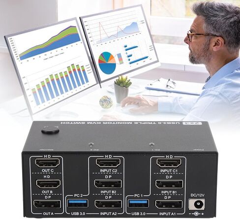 8K at 60Hz HD KVM Switcher, 3 Screen Control, 4 USB Ports, 1 Touch Switching, Plug and Reproduction (US Plug.) in Saudi Arabia