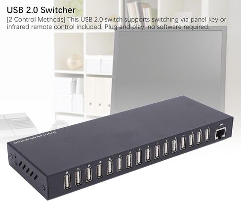 محدد محول USB، جهازي كمبيوتر لمشاركة أجهزة USB 2.0، محور صندوق محول طرفي، 16 منفذًا مع منفذ LAN للطابعة والماسح الضوئي ولوحة المفاتيح in Kuwait