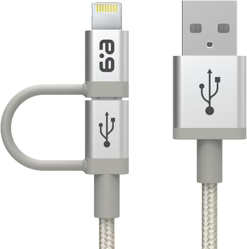 PureGear 2-in-1 Braided Charge-Sync Cable with Lightning to Micro USB Adapter - Metallic Silver 48" in Saudi Arabia