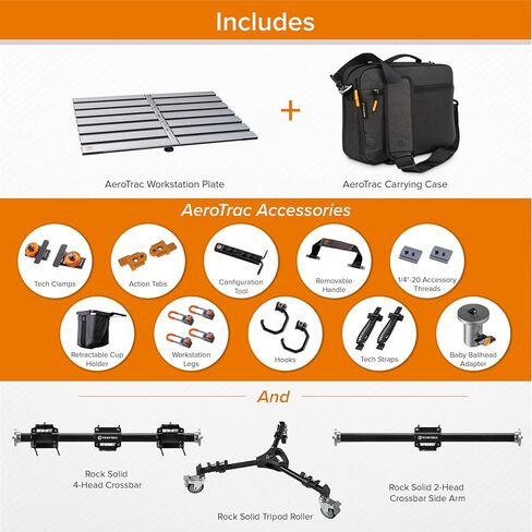 مجموعة أدوات Tether Tools AeroTrac Workstation الكل في واحد (منصة AeroTrac، - قابلة للطي ومحمولة - مع أرجل، وحامل أكواب، وخطافات، ومشابك، وأشرطة تقنية، وحقيبة حمل، وعارضة بأربعة رؤوس، وذراع جانبي وبكرة برأسين in Saudi Arabia