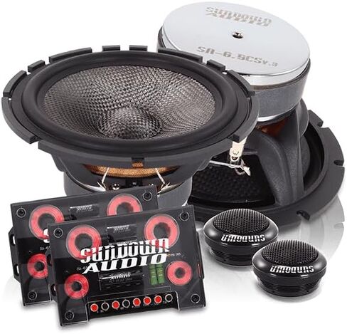 Sundown Audio SA-6.5CS v.3 6.5" 2-Way Component Car Speakers - 125W RMS (Pair) - Silk Dome Tweeters, Carbon Fiber Cone Midrange, Cast Aluminum Frame, 24dB Crossover, Adjustable Level for Smooth Audio in Saudi Arabia