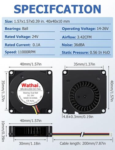 Wathai PWM 4 Pin 40mm منفاخ صغير 4010 مروحة 24 فولت، Ender 3 Fan ترقية 24 فولت مراوح مزدوجة كروية لاستبدال Ender 3 Pro 3X CR-10S in Saudi Arabia