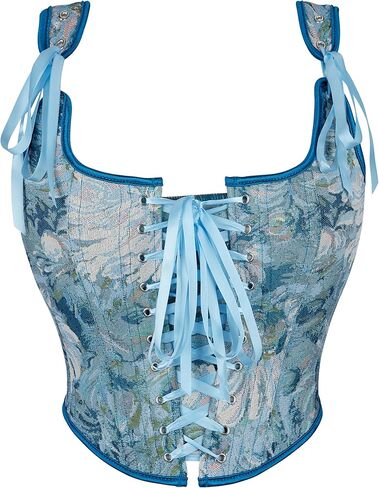 النساء عصر النهضة الزهرية مشد القمة باستعداد Overbust Bustier Lace-Up Top Top in Saudi Arabia