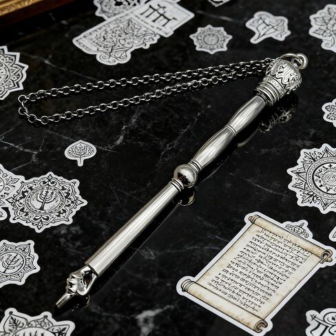 Yad Torah Bible Pointer, 6.69inch Home Decor Zinc Alloy Silver Crown Top Bible Reading Tool, Hand Pointer and Connected Chain for Adults Jewish Bar Mitzvah in Saudi Arabia