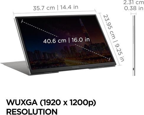 شاشة ViewSonic VG1656N-S مقاس 16 بوصة 1200 بكسل IPS لاسلكية محمولة مع 2 طريقة تعمل بالطاقة 60 وات USB C، 60 هرتز، أسود - مُجدد معتمد in Kuwait