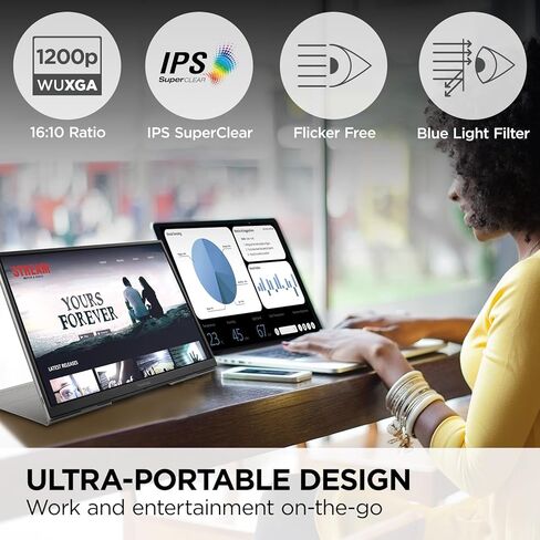 شاشة ViewSonic VG1656N-S مقاس 16 بوصة 1200 بكسل IPS لاسلكية محمولة مع 2 طريقة تعمل بالطاقة 60 وات USB C، 60 هرتز، أسود - مُجدد معتمد in Kuwait