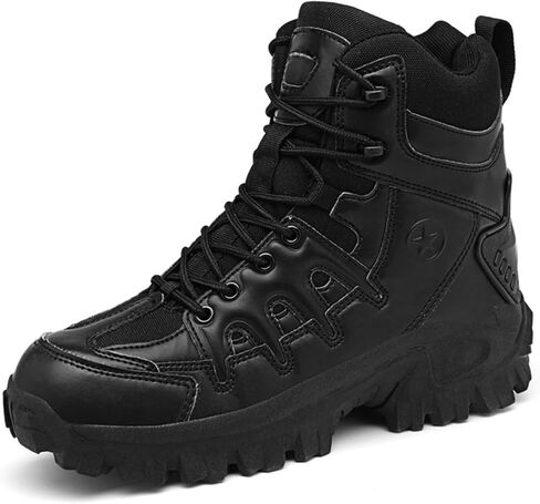 Men's Suede Leather Lace Up Military Tactical Boots with Side Zipper Lightweight Comfortable Non Slip Waterproof Outdoor Hiking Boots for Camping Motorcycle Work Trekking Backpacking Trails in Saudi Arabia