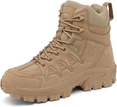 Men's Suede Leather Lace Up Military Tactical Boots with Side Zipper Lightweight Comfortable Non Slip Waterproof Outdoor Hiking Boots for Camping Motorcycle Work Trekking Backpacking Trails in Saudi Arabia
