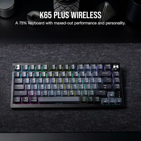 لوحة مفاتيح الألعاب الميكانيكية Corsair K65 Plus اللاسلكية بنسبة 75% RGB - مفاتيح خطية حمراء MLX مشحمة مسبقًا - أغطية مفاتيح PBT Dye-Sub - الكمبيوتر الشخصي، Mac، PS5، PS4، Xbox، iPad - QWERTY NA - أسود/رمادي (متجدد) in Saudi Arabia