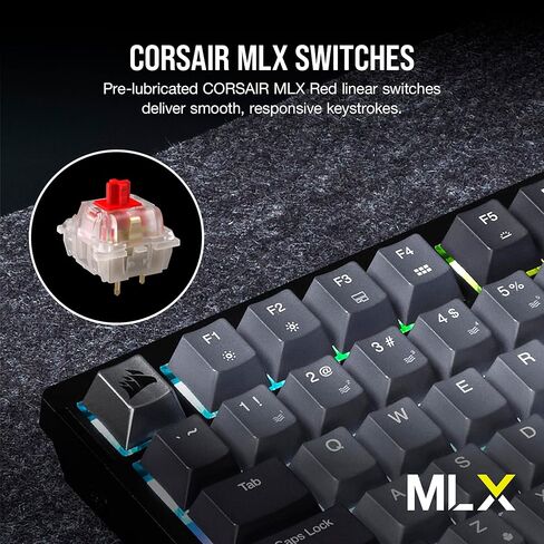 لوحة مفاتيح الألعاب الميكانيكية Corsair K65 Plus اللاسلكية بنسبة 75% RGB - مفاتيح خطية حمراء MLX مشحمة مسبقًا - أغطية مفاتيح PBT Dye-Sub - الكمبيوتر الشخصي، Mac، PS5، PS4، Xbox، iPad - QWERTY NA - أسود/رمادي (متجدد) in Saudi Arabia