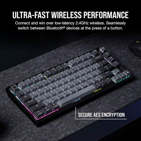 لوحة مفاتيح الألعاب الميكانيكية Corsair K65 Plus اللاسلكية بنسبة 75% RGB - مفاتيح خطية حمراء MLX مشحمة مسبقًا - أغطية مفاتيح PBT Dye-Sub - الكمبيوتر الشخصي، Mac، PS5، PS4، Xbox، iPad - QWERTY NA - أسود/رمادي (متجدد) in Saudi Arabia