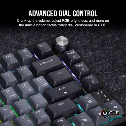 لوحة مفاتيح الألعاب الميكانيكية Corsair K65 Plus اللاسلكية بنسبة 75% RGB - مفاتيح خطية حمراء MLX مشحمة مسبقًا - أغطية مفاتيح PBT Dye-Sub - الكمبيوتر الشخصي، Mac، PS5، PS4، Xbox، iPad - QWERTY NA - أسود/رمادي (متجدد) in Saudi Arabia