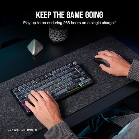 لوحة مفاتيح الألعاب الميكانيكية Corsair K65 Plus اللاسلكية بنسبة 75% RGB - مفاتيح خطية حمراء MLX مشحمة مسبقًا - أغطية مفاتيح PBT Dye-Sub - الكمبيوتر الشخصي، Mac، PS5، PS4، Xbox، iPad - QWERTY NA - أسود/رمادي (متجدد) in Saudi Arabia