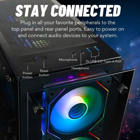 Stratos Micro RTX 5060 Ti 16 جيجابايت، 20 نواة Intel Ultra 7 265KF، 32 جيجابايت DDR5 RAM، 1 تيرابايت NVMe SSD، كمبيوتر مكتبي للألعاب مع Windows 11 Pro، ضمان 3 سنوات، لوحة مفاتيح RGB + ماوس، شبكة Wi-Fi داخلية 6E، 3X DP وHDMI in Kuwait