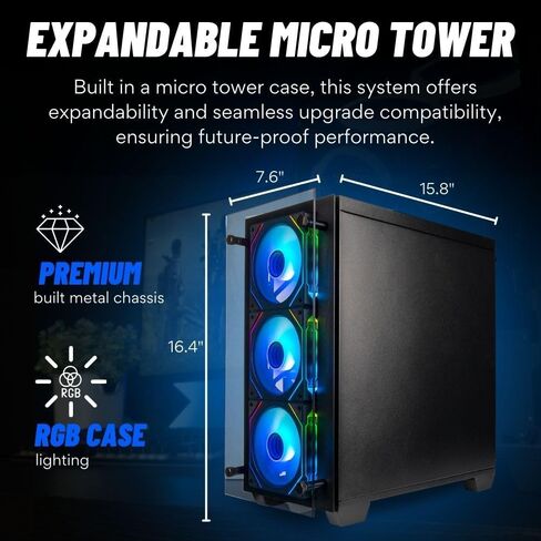 Stratos Micro RTX 5060 Ti 16 جيجابايت، 20 نواة Intel Ultra 7 265KF، 32 جيجابايت DDR5 RAM، 1 تيرابايت NVMe SSD، كمبيوتر مكتبي للألعاب مع Windows 11 Pro، ضمان 3 سنوات، لوحة مفاتيح RGB + ماوس، شبكة Wi-Fi داخلية 6E، 3X DP وHDMI in Kuwait