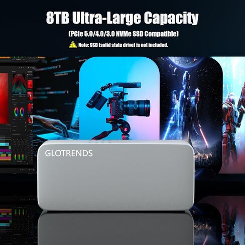GLOTRENDS EM6007 40Gbps M.2 NVMe SSD Enclosure, Compatible with Thunderbolt 5/4/3/USB4 and USB 3.2(10Gbps)/3.1/3.0/2.0, Up to 3,000 MB/s with PCIe 3.0 x4 Bus, Support 8TB SSD in Saudi Arabia