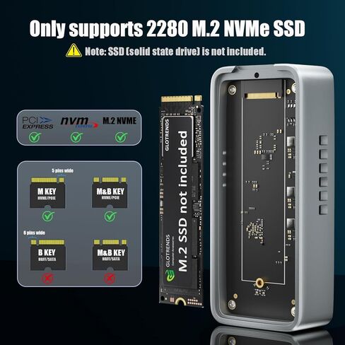 GLOTRENDS EM6007 40Gbps M.2 NVMe SSD Enclosure, Compatible with Thunderbolt 5/4/3/USB4 and USB 3.2(10Gbps)/3.1/3.0/2.0, Up to 3,000 MB/s with PCIe 3.0 x4 Bus, Support 8TB SSD in Saudi Arabia