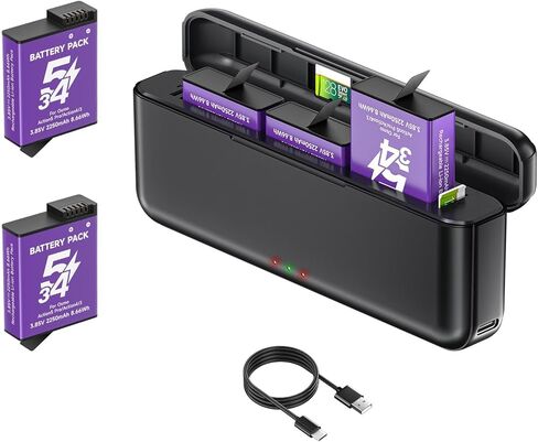 2 Pack 2250mAh Long Lasting Extreme Batteries with 3-Slot Fast Charger Hub for DJI OSMO Action 6/Action 5 Pro/Action 4/Action 3/OSMO 360 Action Camera in Kuwait