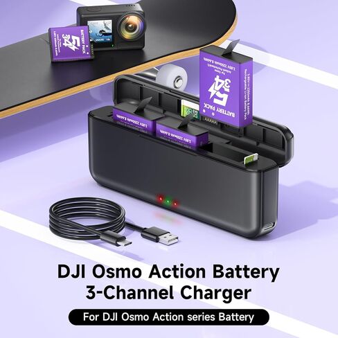 2 Pack 2250mAh Long Lasting Extreme Batteries with 3-Slot Fast Charger Hub for DJI OSMO Action 6/Action 5 Pro/Action 4/Action 3/OSMO 360 Action Camera in Kuwait