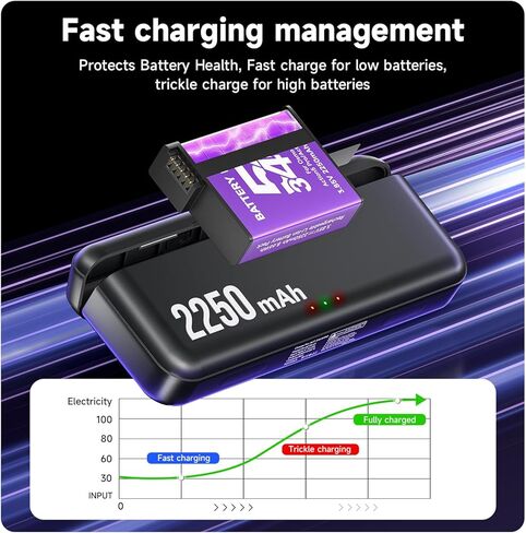 2 Pack 2250mAh Long Lasting Extreme Batteries with 3-Slot Fast Charger Hub for DJI OSMO Action 6/Action 5 Pro/Action 4/Action 3/OSMO 360 Action Camera in Kuwait