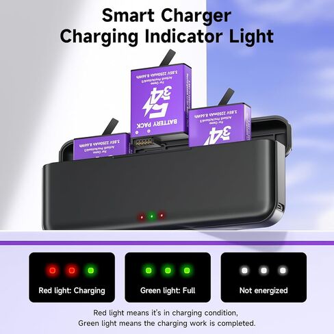 2 Pack 2250mAh Long Lasting Extreme Batteries with 3-Slot Fast Charger Hub for DJI OSMO Action 6/Action 5 Pro/Action 4/Action 3/OSMO 360 Action Camera in Kuwait