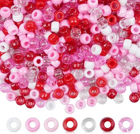 خرز المهر باللونين الأحمر والأبيض والأزرق (1200 قطعة)، خرز نجمة عيد الاستقلال البلاستيكي لصنع الحرف اليدوية، مجموعة خرز المهر في الرابع من يوليو، خرز شعر للضفائر in Kuwait