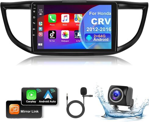 ستيريو سيارة 2+64 جيجا لسيارة Honda CRV 2012 2013 2014 2015 2016 مع Apple Carplay Android Auto، مستقبل راديو السيارة بشاشة لمس 9 بوصة مع نظام ملاحة GPS/FM/WiFi/وصلة مرآة/SWC/+كاميرا احتياطية AHD + ميكروفون in Kuwait