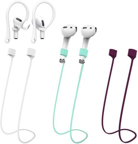 Magnetic Anti-Lost Straps for AirPods, Colorful Soft Silicone Sports Lanyard, Neck Rope Cord and Ear Hooks for AirPods, Wireless Headphones Anti-Lost Rope 4-Pack (Black White Blue) in Saudi Arabia