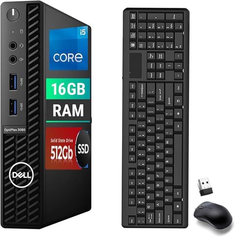Dell OptiPlex 3080 Micro Desktop Computer Mini PC, Hexa-Core i5-10500T 2.3GHz Up to 3.8GHz, 16GB DDR4 RAM, 512GB SSD, Keyboard and Mouse, USB WiFi+BT, Windows 11 Pro (Renewed) in Kuwait