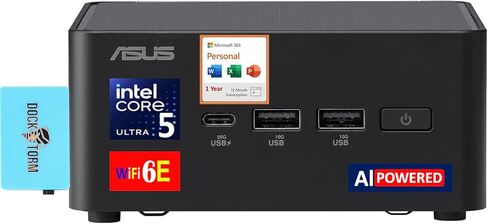ASUS NUC AI Powered Mini Desktop (Intel Ultra 5-135H, No OS, 8GB DDR5, 1TB PCIe SSD + 1TB HDD, 2 Thunderbolt 4, WiFi 6E, Bluetooth 5.3, Win 11 Pro) w/MS 365 Personal, DKZ USB Port Expander in Saudi Arabia