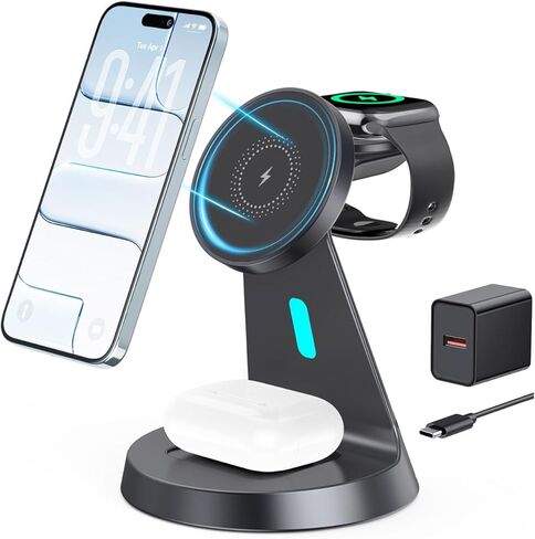 3 in 1 Wireless Charging Station for Apple Magsafe Charger Stand,Fast Magnetic Wireless Charger Station for iPhone 17 Air 16 15 14 13 12 Series,Airpods,Apple Watch in Saudi Arabia