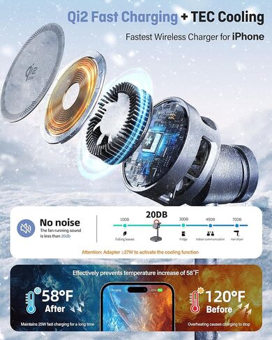 3 in 1 Wireless Charging Station, Qi2.2 25W Certified Fast Magnetic Charger, Mag-Safe Wireless Charger Stand with TEC Active Cooling, for iPhone17/16/15/14/13/12, Apple Watch/AirPods in Kuwait
